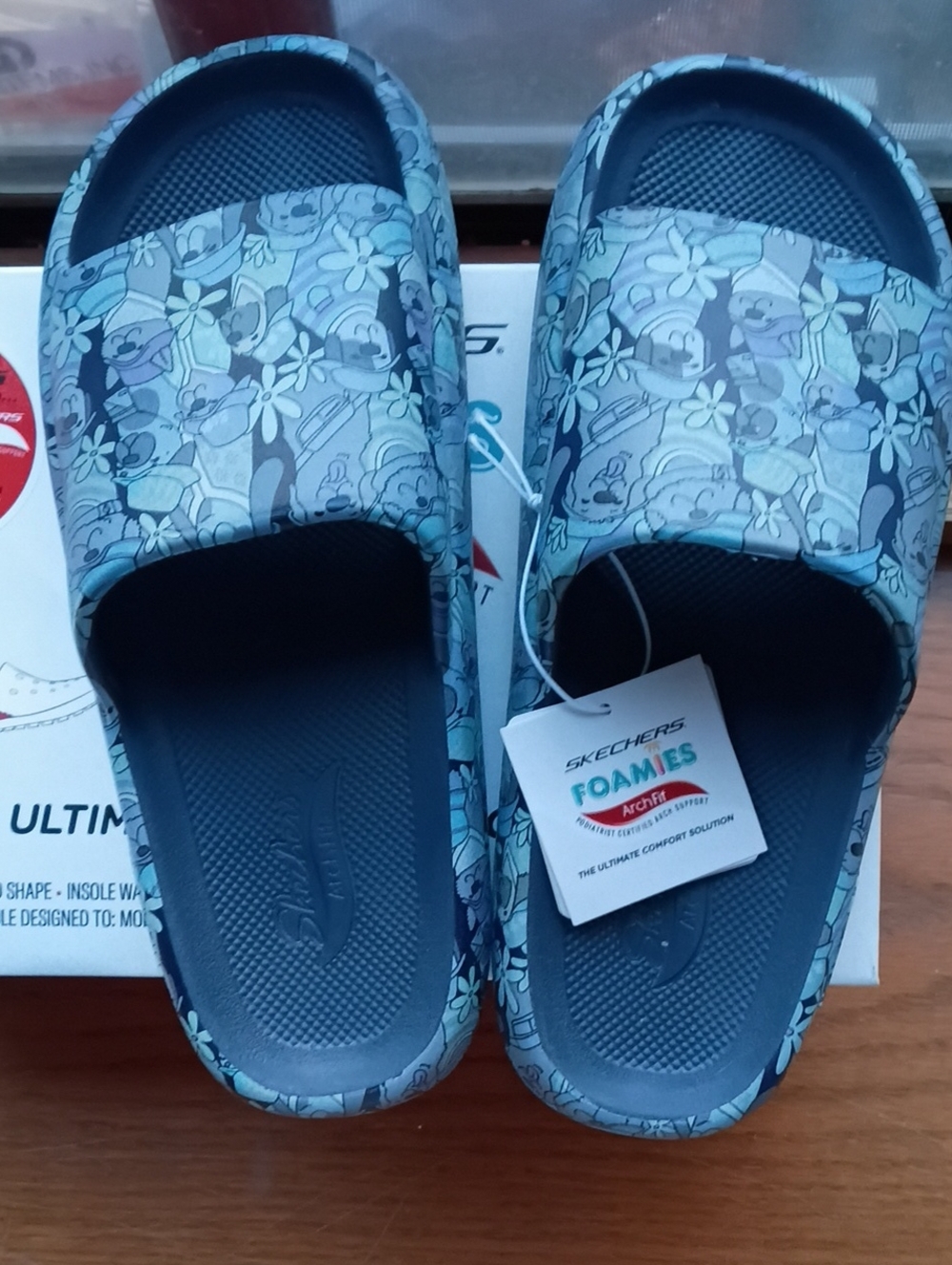 Skechers Women's Blue Floral Foamies Slide Sandals, Size 8, New In Box With Tags